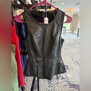 BCBGMaxAzria Black Faux Leather Top